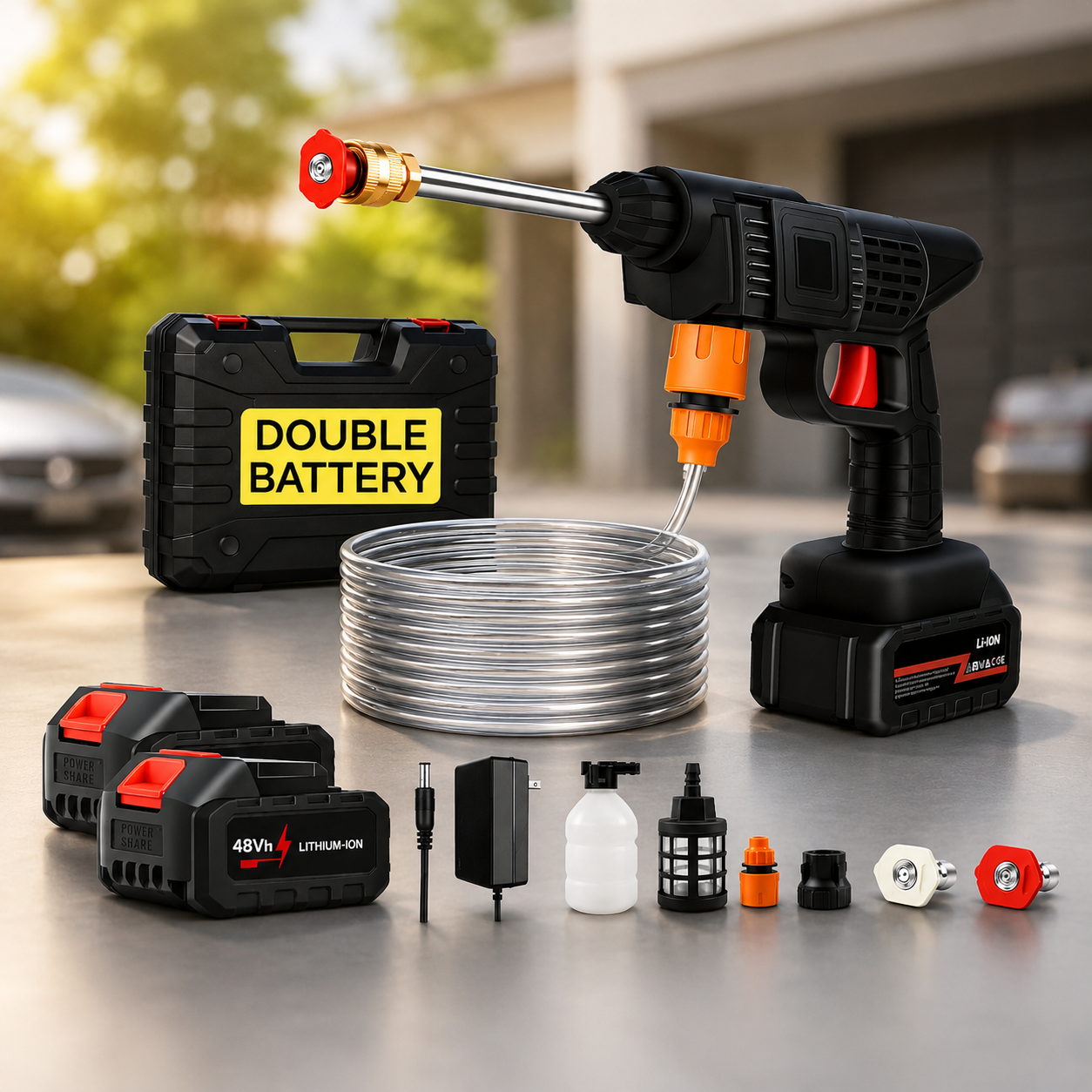 Portable Wireless Pressure Washer Gun for Car Wash & Bikes Cleaning with Adjustable Nozzles & 5M Hose Pipe