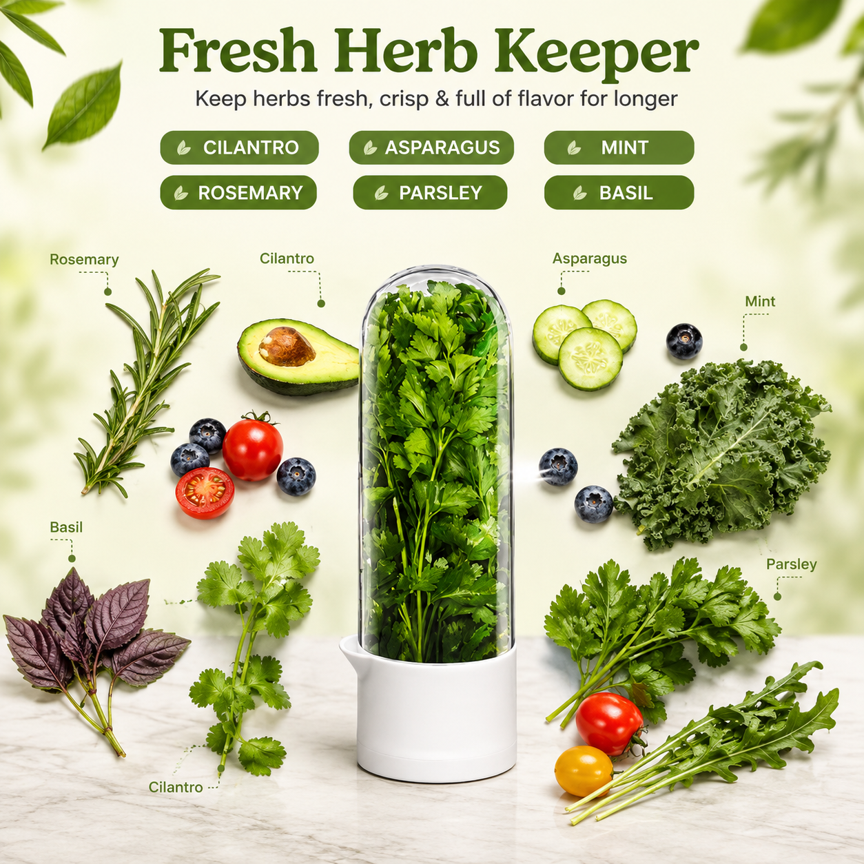 Fresh Herb Saver Container | Vegetable & Coriander Saver | Keeps Greens Fresh for 2-3 Weeks