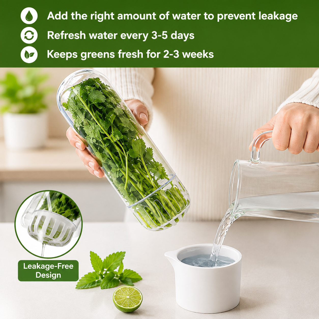 Fresh Herb Saver Container | Vegetable & Coriander Saver | Keeps Greens Fresh for 2-3 Weeks