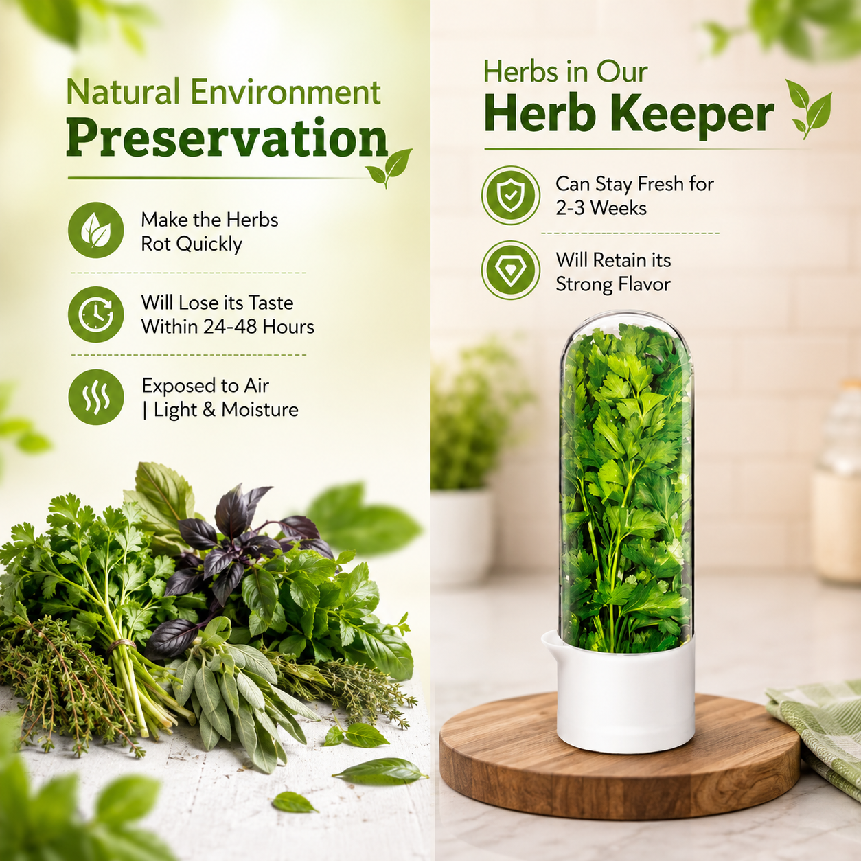 Fresh Herb Saver Container | Vegetable & Coriander Saver | Keeps Greens Fresh for 2-3 Weeks
