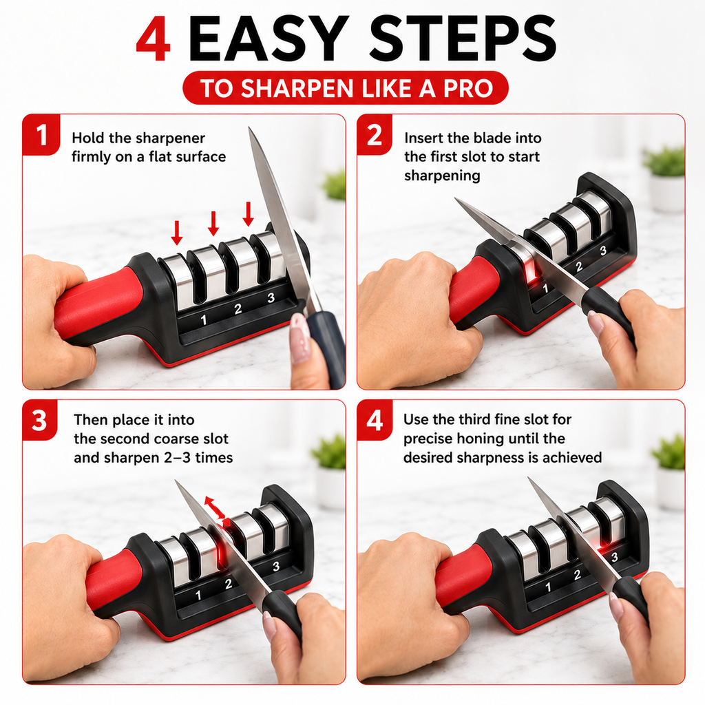 DashKart 3 Stage Kitchen Knife Sharpener | Professional Knife Sharpening & Honing Tool
