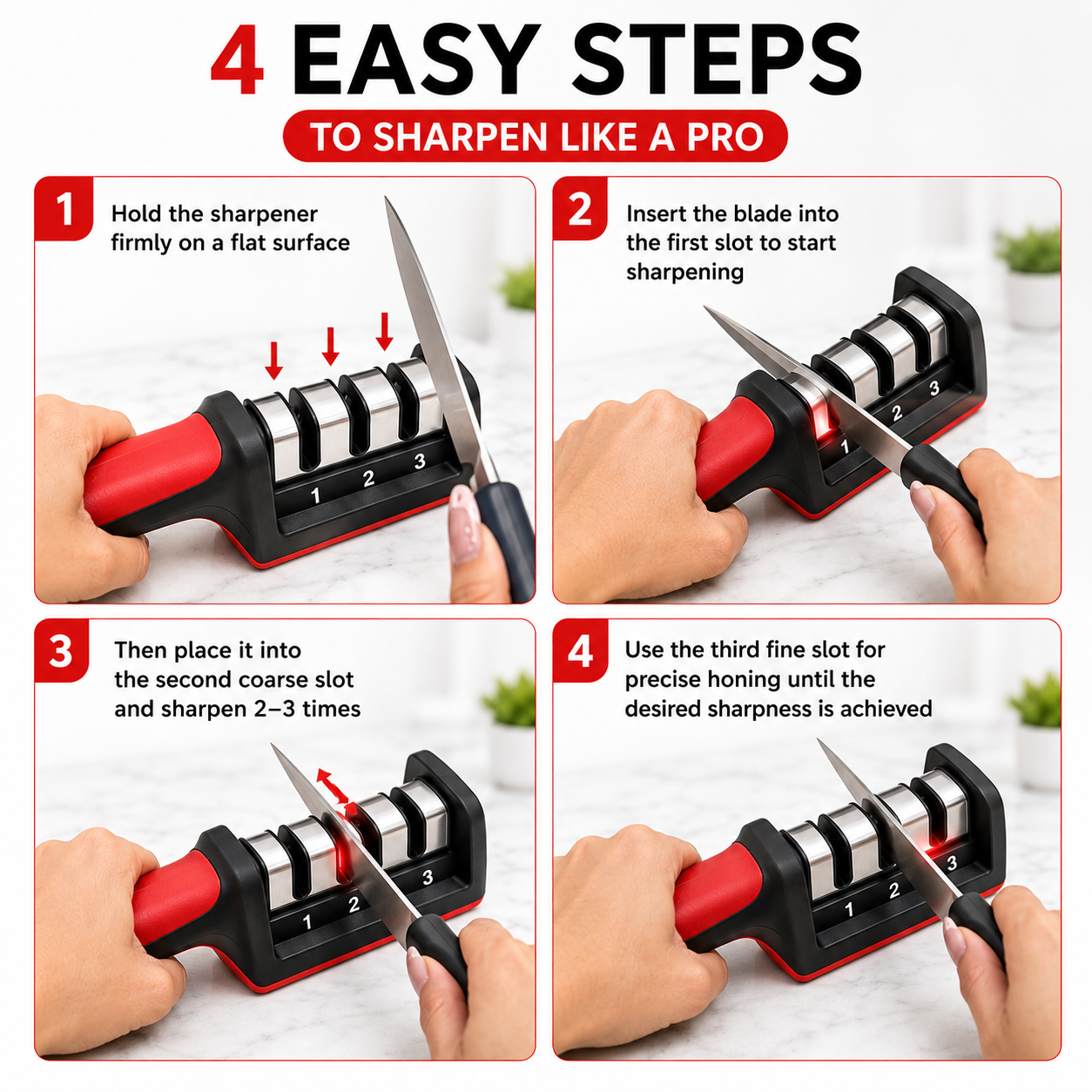 3 Stage Kitchen Knife Sharpener | Professional Knife Sharpening & Honing Tool