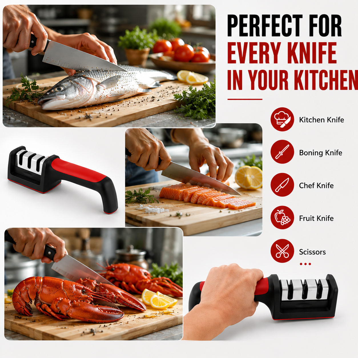 3 Stage Kitchen Knife Sharpener | Professional Knife Sharpening & Honing Tool