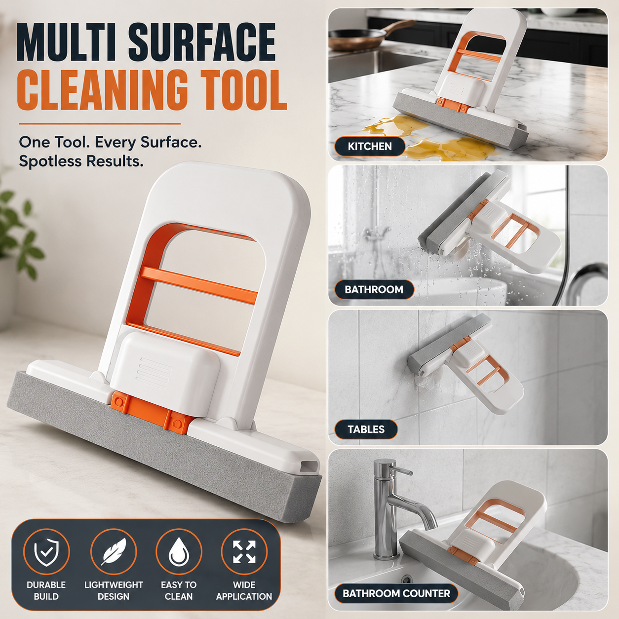 Mini Foldable Desktop Mop with Self-Squeeze Sponge | Wet & Dry Multi-Surface Cleaning Tool for Kitchen, Bathroom & Glass
