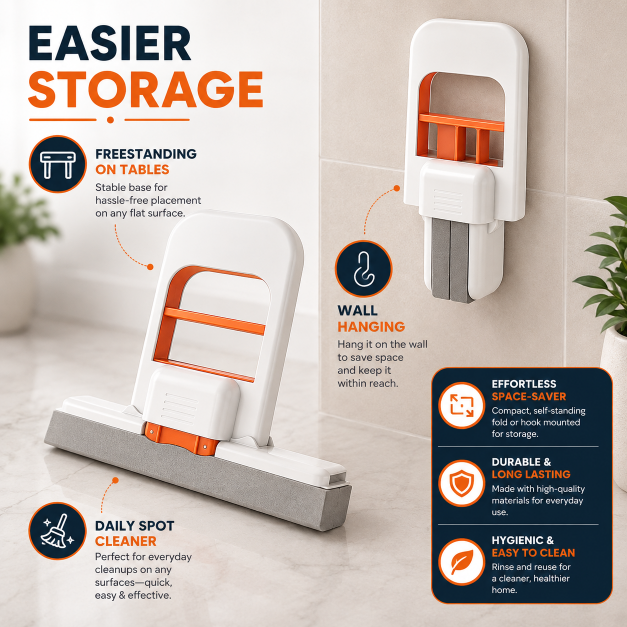 Mini Foldable Desktop Mop with Self-Squeeze Sponge | Wet & Dry Multi-Surface Cleaning Tool for Kitchen, Bathroom & Glass