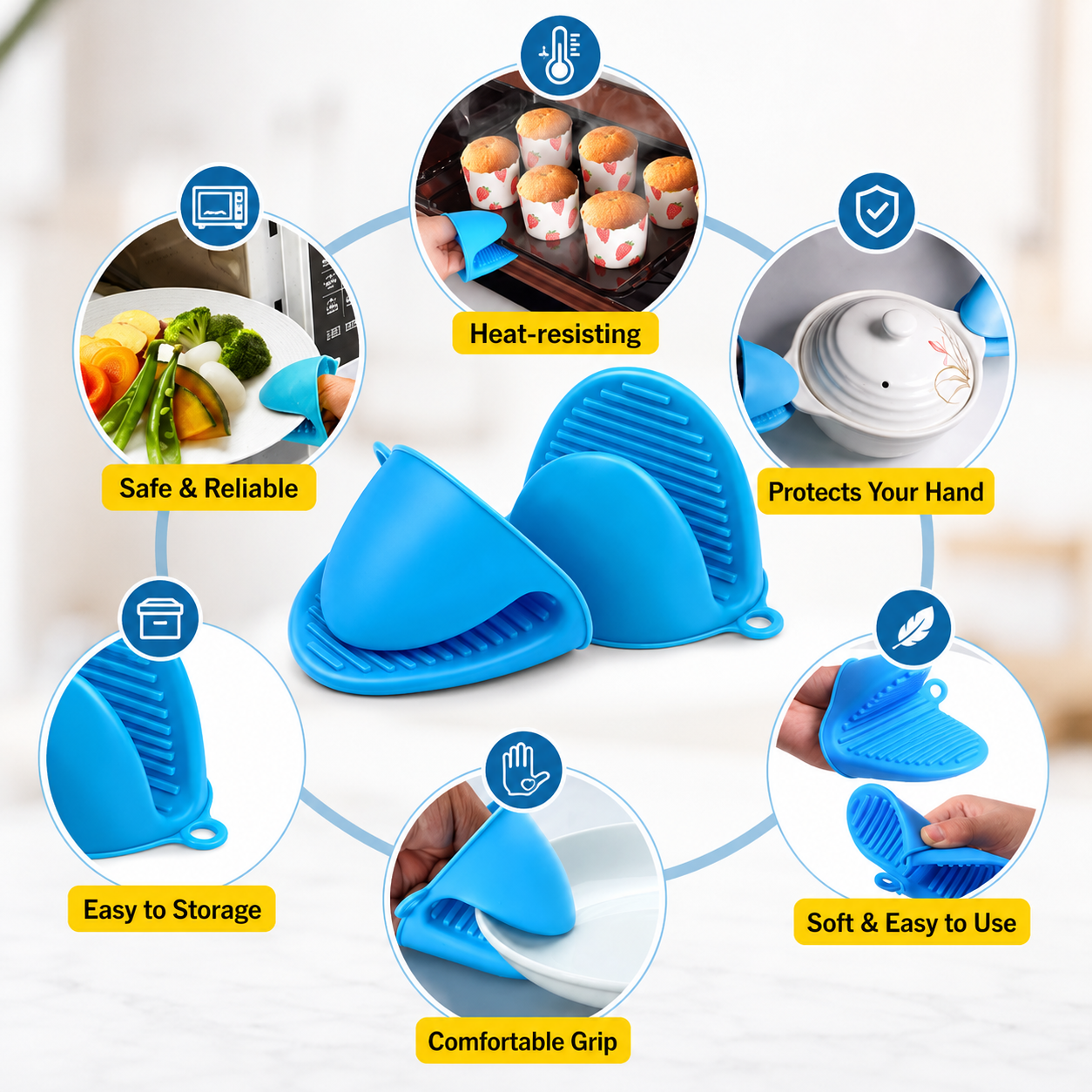Silicon Pot Holder For Hot Utensil | Heat Resistant Pinch Pot Holders for Kitchen, Baking & Cooking